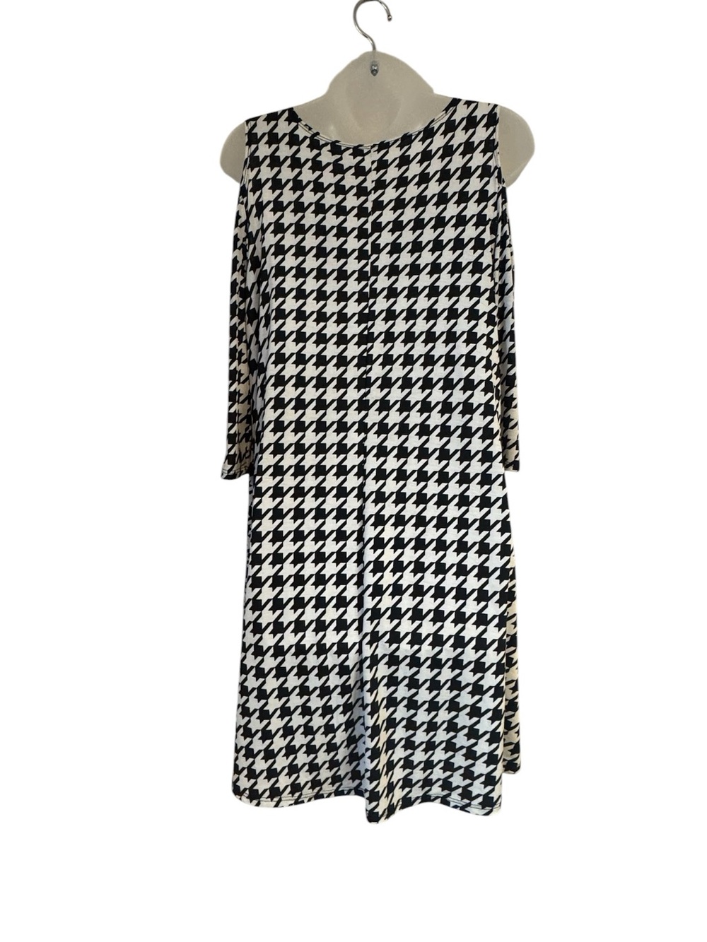 Black and White Houndstooth Cold-Shoulder Dress MEDIUM/LARGE #CL - Picture 6 of 7